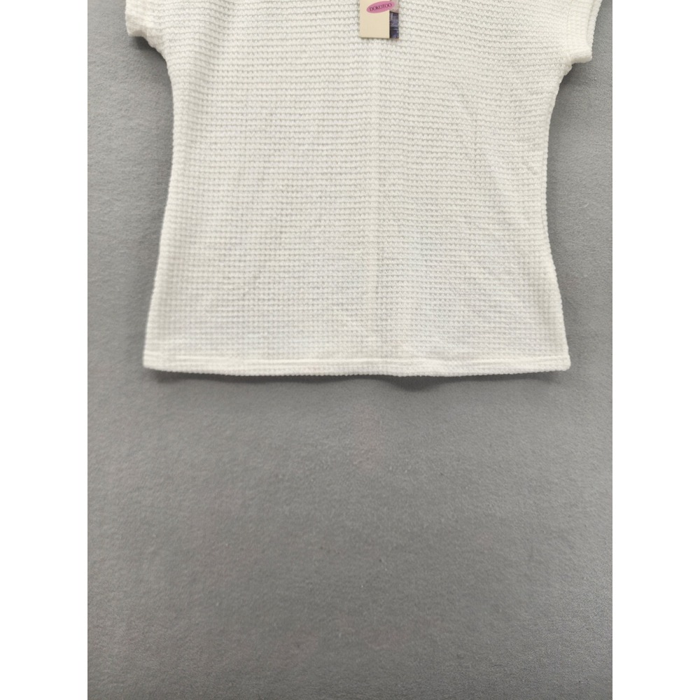 Dokotoo White Crochet Lace Waffle Knit Top Medium Short Sleeve Boho Blouse New - Picture 5 of 11